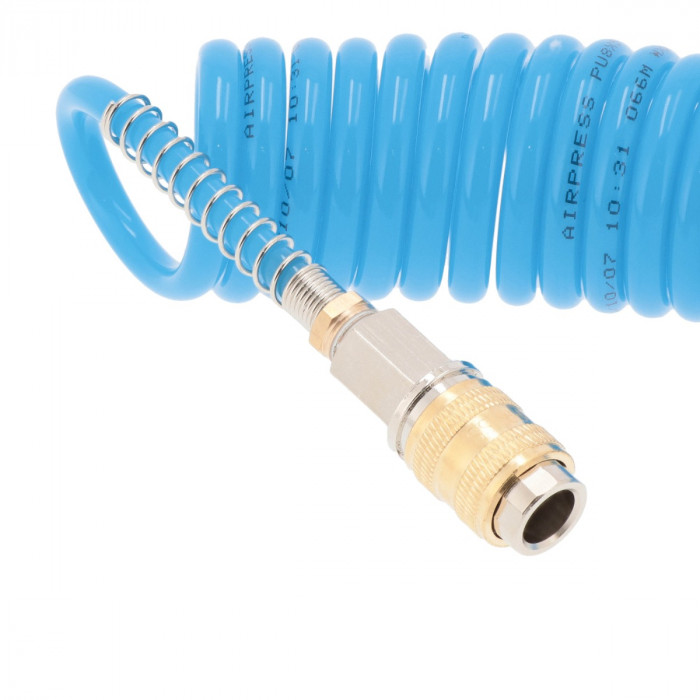 Spiral air hose 10 bar 5 m 1/4 8 x 5 mm PU with set of couplings and  nipples