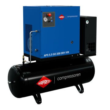 Screw Compressor APS 5.5 GO 200 Combi Dry IVR 5.5 HP / 4 kW 10 bar 264 - 468 l/min 200 l