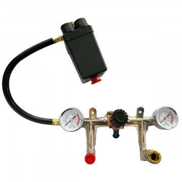 Pressure regulator complete (manometer, hose, pressure switch, safety valve, compressed air coupling)