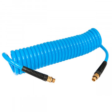 Spiral air hose 10 bar 5 m 1/4" 12 x 8 mm PU with a set of couplings and nipples