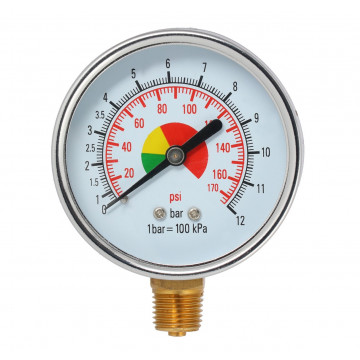 Pressure gauge 1/4" 12 bar bottomside connection