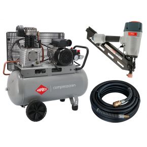 Compressor HL 310-50 Pro + air nail gun brads 50 up to 90 mm + air hose 20 m - For the professional!