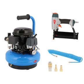 Silent air compressor L 6-45 + Air nail/staple gun minibrads up to 50 mm + spiral air hose 7.5 m -  For the floor layer!