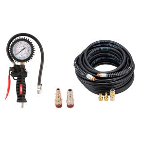 Tire inflator 12 bar + Air hose 20 bar 15 m 1/4" 14 x 8 mm hybrid polymer with set of couplings
