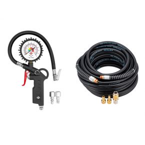 Tyre inflator with plugin nipples 12 bar + Air hose 20 bar 15 m 1/4" 14 x 8 mm hybrid polymer with set of couplings
