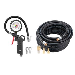Tyre inflator with plugin nipples 12 bar + Air hose 20 bar 20 m 1/4" 14 x 8 mm hybrid polymer with set of couplings