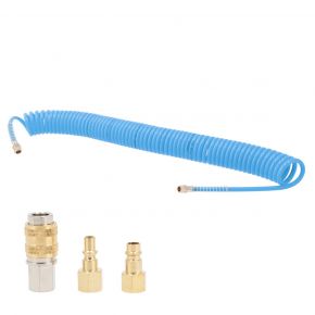 Spiral air hose 10 bar 10 m 1/4" 8 x 5 mm PU with a set of couplings and nipples